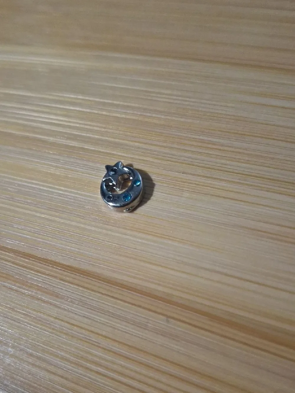 Silver-tone Moon And Star Charm with Blue Gem Accents For Floating Lockets